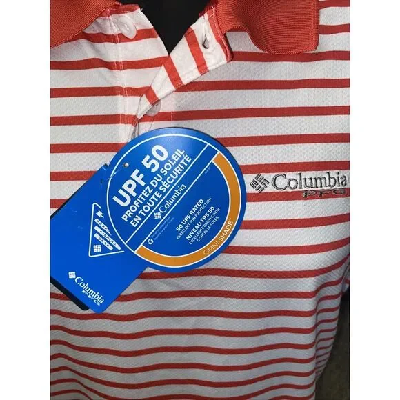 NWT Columbia Mens PFG Vented Super Skiff Cast Short Sleeve Polo Shirt Pink Small - Picture 3 of 6